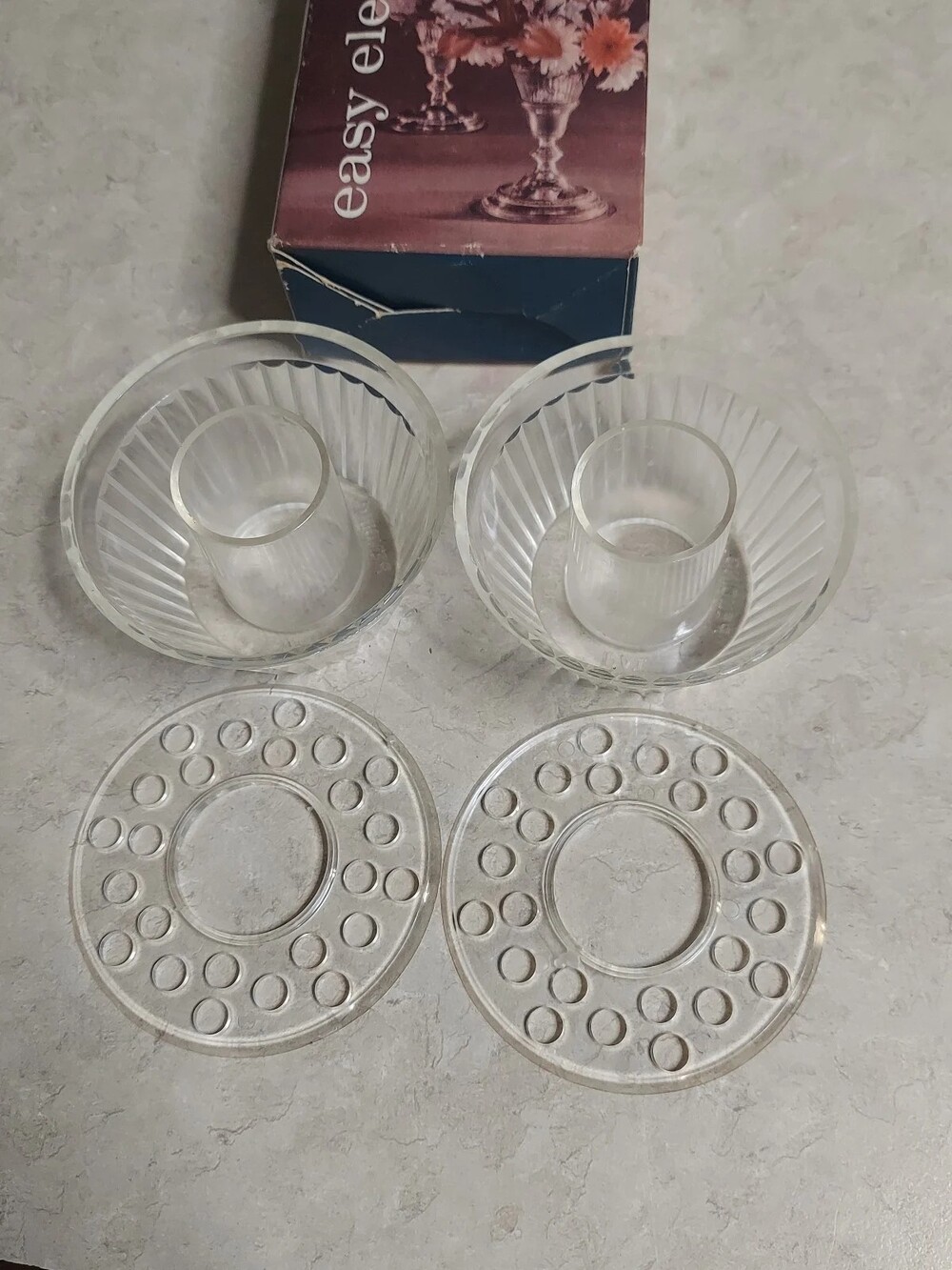 ​Vintage Easy Elegance Posy Ring Set of 2 Clear Candle Flower Holders in Box